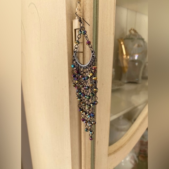 Paparazzi Gunmetal Metro Confetti Oil Spill Multi Color Tear Drop Earrings - Picture 4 of 10